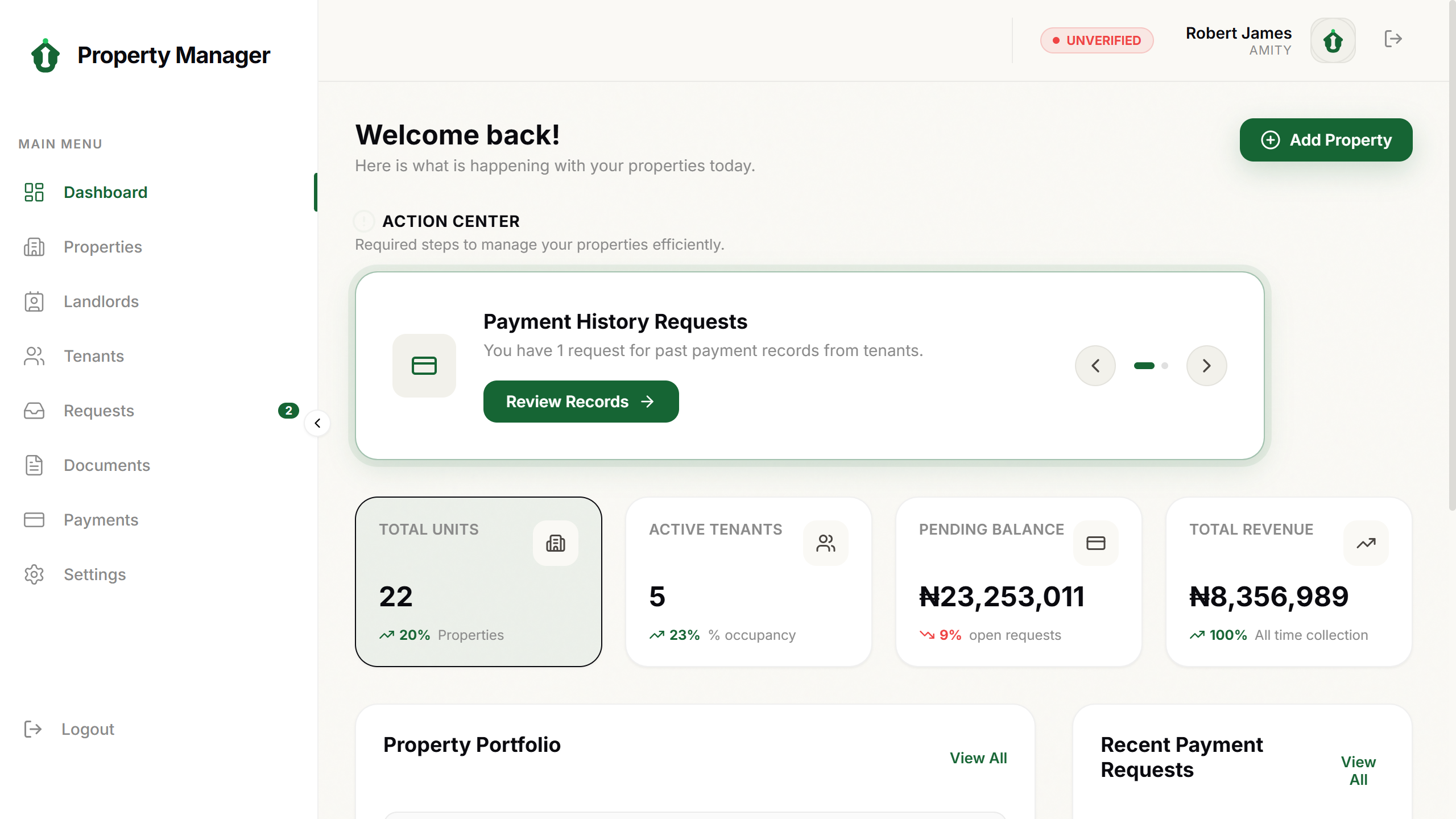Upward Property Manager Dashboard